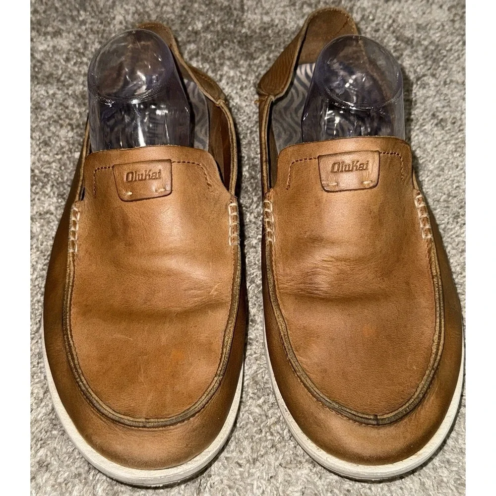 Men's Olukai Kakaha Leather Slip-on Shoes US Size Men's 12 Fox 10490-FXFX